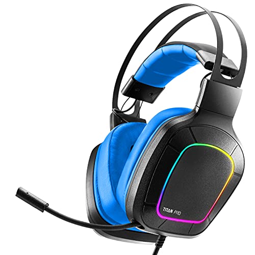 NITHO Titan PRO Over-Ear Gaming Headset mit Hochklappbares Mikrofon, 50mm Treibern, 7.1 Surround Sound, für PC/PS4/PS5/Laptop - Blau von NITHO