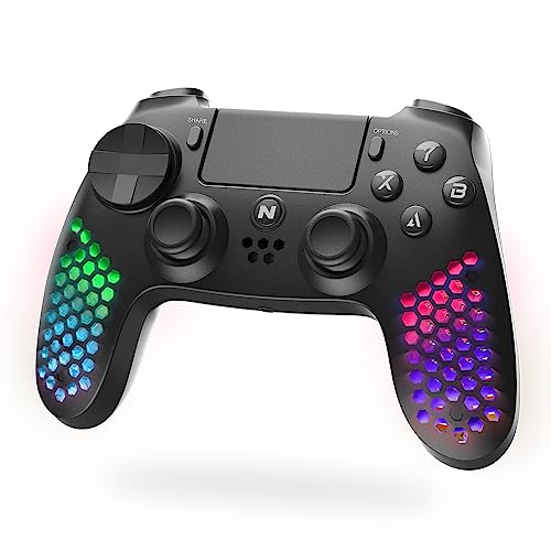 NITHO Leichter Wireless Controller für PS4, Gamepad Kompatibel mit PS4/PC/Android/iOS, Sechseckiger Design Joystick mit RGB-Licht, Vibration/6-Achsen Gyro Sensor von NITHO