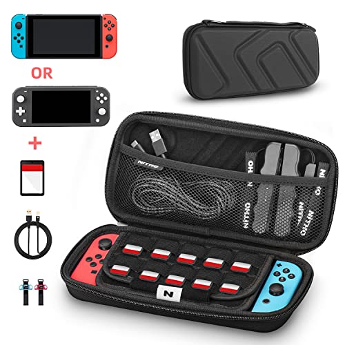 NiTHO Armour Case Kompatibel mit Nintendo Switch/OLED Joy-Con/Nintendo Lite Konsolen, Kompakte Reisetasche mit Zubehör Aufbewahrungsnetz Tasche und Bildschirm Schutzhülle mit 10 Spielehaltern von NITHO