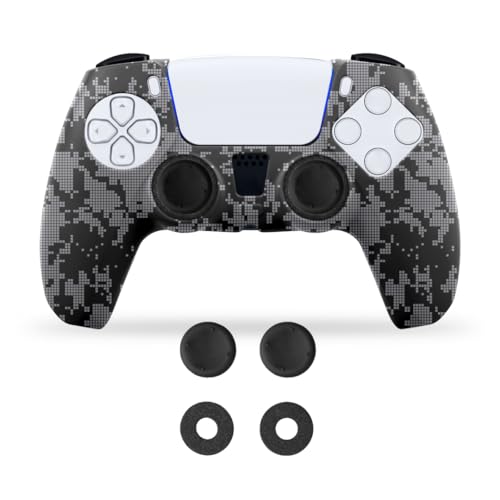 NiTHO Hülle für PS5 Controller, 1x Anti-Rutsch Silikon-Schutzhülle Controller Case Griffe Skin, Set mit 2 Thumbstick Kappen Grip und Schaumstoffring, Zubehör für Playstation 5 Controller - Camo von NITHO