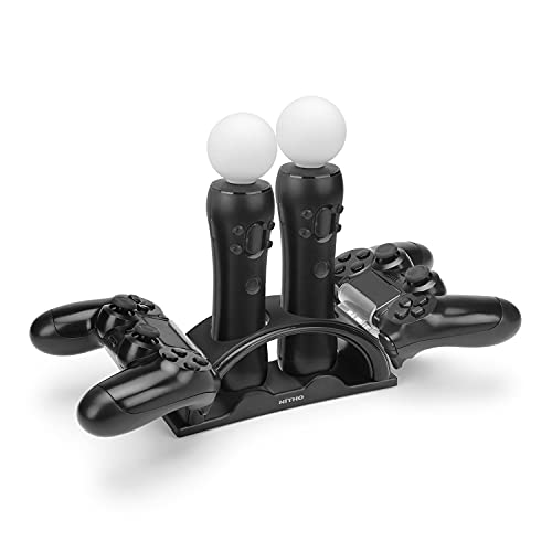 NiTHO PS4 Controller Ladestation für PS4 und PS VR Move, 4 in 1 Controller Halterung Ladegerät zum Aufladen von 2 PS4 und 2 VR Move Controller, Kompatibel mit Playstation 4/Slim/Pro/VR Move Motion von NITHO