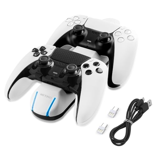 NiTHO PS5 Controller Ladestation für Playstation 5 / Edge Controller, PS5 Controller Ladegerät mit Schnelles Aufladen, PS5 Ladestation mit LED-Ladestandanzeige, Kompatibles Zubehör für PS5 - Weiß von NITHO