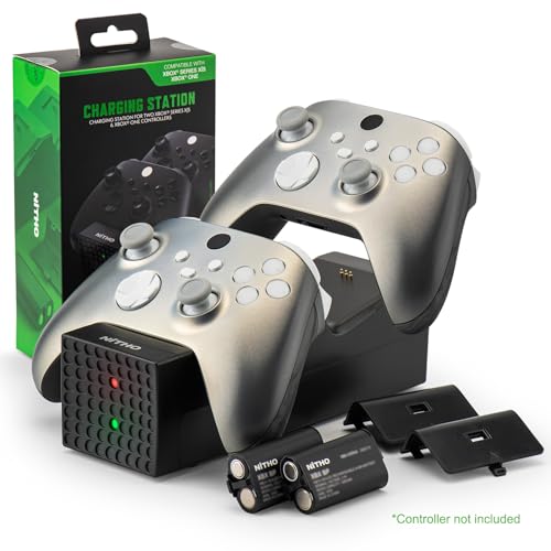 NiTHO Xbox Controller Doppel-Ladestation mit 2 x Wiederaufladbaren Akkupacks für Xbox One/Xbox Series X/S/Xbox One X/S Elite Controller, LED-Ladezustandanzeige - Schwarz von NITHO