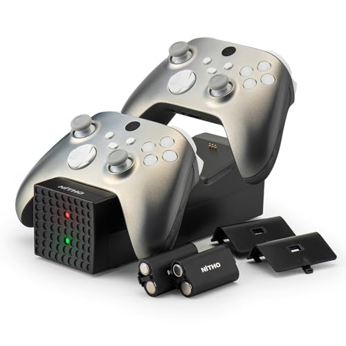 NiTHO Xbox Controller Doppel-Ladestation mit 2 x Wiederaufladbaren Akkupacks für Xbox One/Xbox Series X/S/Xbox One X/S Elite Controller, LED-Ladezustandanzeige - Schwarz von NITHO