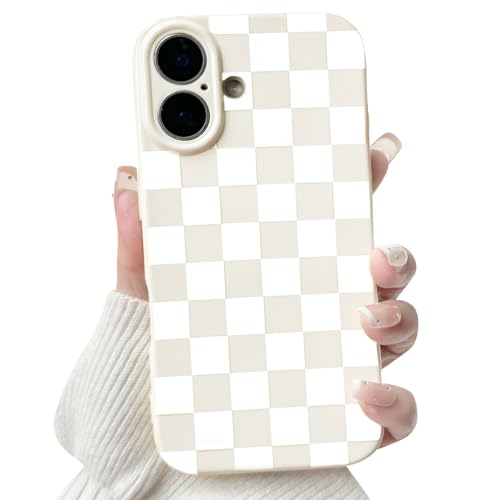 NITITOP Kompatibel mit iPhone 16 Plus Hülle Niedlich Cute Ästhetischen Kariertes Schachbrett Checkerboard Schachbrettmuster für Frauen Mädchen Silikon Stoßfest Volle Kamera Handyzhülle - Weiß von NITITOP
