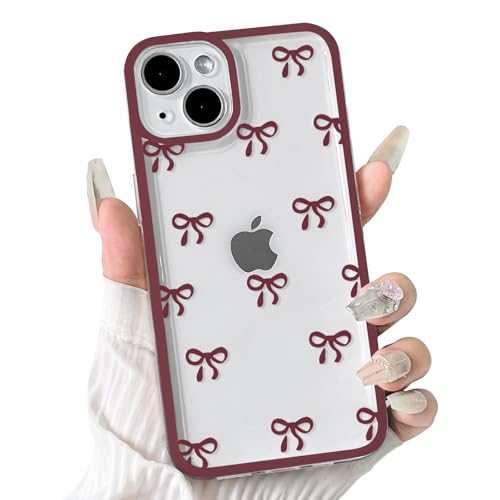 NITITOP Kompatibel mit Süßer iPhone 13 Hülle mit Band Fliege für Frauen Mädchen mit Kameraobjektiv Weiche TPU Saugfähige Handyhülle - Weinrot NITITOP Kompatibel mit Süßer iPhone 13 Hülle mit Band Fliege für Frauen Mädchen mit Kameraobjektiv Weiche TPU Saugfähige Handyhülle - Weinrot von NITITOP