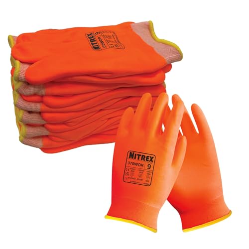 NITREX 370WOR Thermo-Arbeitshandschuhe, schnittfest, Kategorie B, erhöhte Haftung bei nassen und trockenen Bedingungen, hohe Sichtbarkeit, abriebfest, Orange, Größe 7 von NITREX