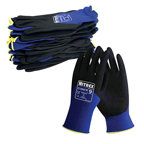 NITREX Unigloves 270NFP Wiederverwendbare Handschuhe mit 3/4 sandiger Knöchelbeschichtung und Nylonfutter, Blau/Schwarz NITREX Unigloves 270NFP Wiederverwendbare Handschuhe mit 3/4 sandiger Knöchelbeschichtung und Nylonfutter, Blau/Schwarz von NITREX