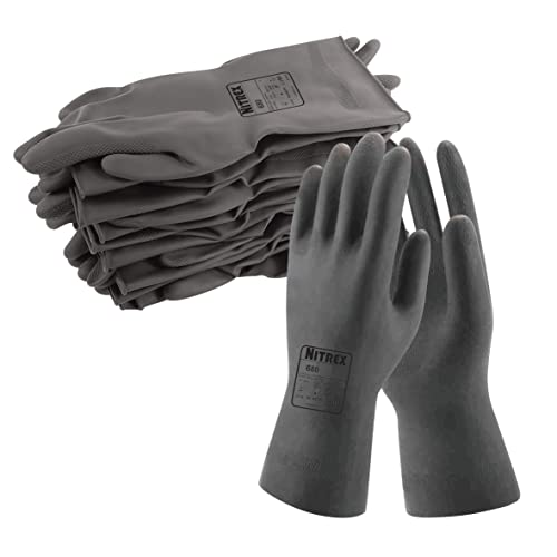 NITREX Unigloves 680 Latex-Handschuhe, beflockt, chemikalienbeständig, mit Perlenmanschette, Schwarz von NITREX