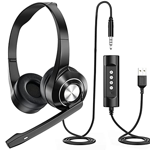 NIUQIGE PC-Headset mit Mikrofon,Ultra-Komfort USB/3,5mm Headset Noise Cancelling, Klare Stereo-Sound Business Office Telefonkonferenzen für Skype, Online-Webinar, Callcenter, Videokonferenz und Musik von NIUQIGE