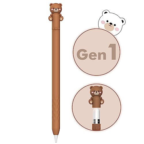NIUTRENDZ Karikatur Apple Pencil Hülle Süßes Silikon Ärmel Haut Zubehör (Braun, Apple Pencil 1st Generation) von NIUTRENDZ