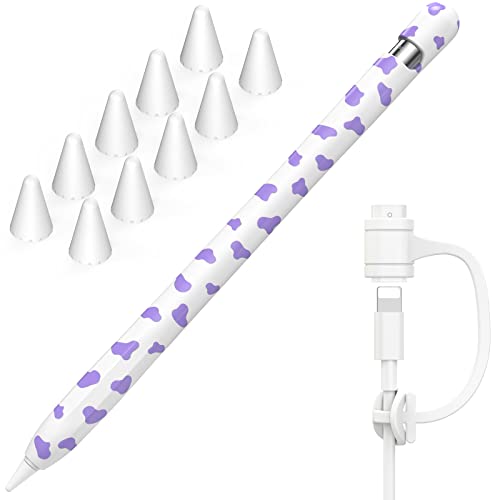 NIUTRENDZ Kuh-Hülle für Apple Pencil 1 Silikon Schutzhülle [Kabel Adapter Tether Hinzugefügt] Apple Pencil Zubehör Apple Pencil Ärmel (Apple Pencil 1st, Lila) von NIUTRENDZ
