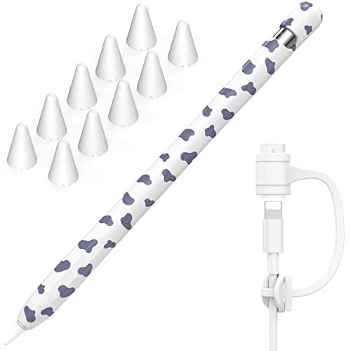 NIUTRENDZ Kuh-Hülle für Apple Pencil 1 Silikon Schutzhülle [Kabel Adapter Tether Hinzugefügt] Apple Pencil Zubehör Apple Pencil Ärmel (Apple Pencil 1st, Lila-Blau) von NIUTRENDZ