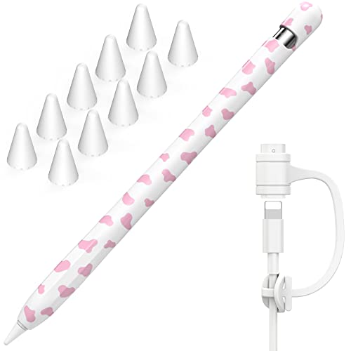 NIUTRENDZ Kuh-Hülle für Apple Pencil 1 Silikon Schutzhülle [Kabel Adapter Tether Hinzugefügt] Apple Pencil Zubehör Apple Pencil Ärmel (Apple Pencil 1st, Rosa) von NIUTRENDZ