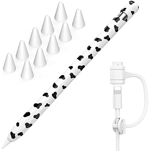 NIUTRENDZ Kuh-Hülle für Apple Pencil 1 Silikon Schutzhülle [Kabel Adapter Tether Hinzugefügt] Apple Pencil Zubehör Apple Pencil Ärmel (Apple Pencil 1st, Schwarz) von NIUTRENDZ