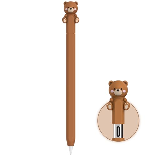 NIUTRENDZ Karikatur Apple Pencil Hülle Süßes Silikon Ärmel Haut Zubehör (Braun, Apple Pencil USB-C) von NIUTRENDZ