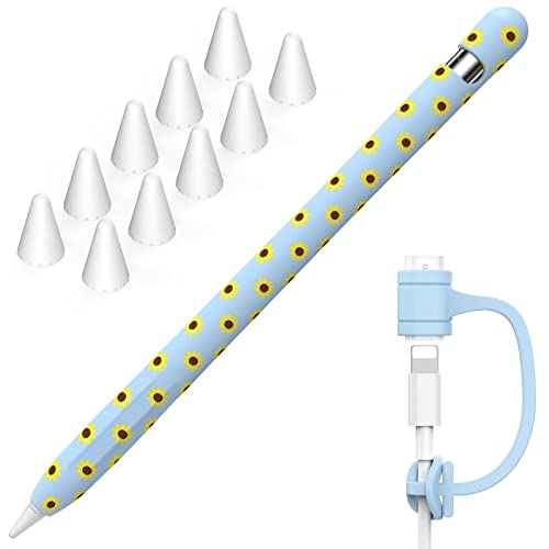 NIUTRENDZ Sonnenblume Hülle für Apple Pencil Schutzhülle Silikon Ipad Pencil Case Apple Pencil Zubehör Apple Pencil Deckel (Sonnenblume+Blau, Apple Pencil 1st) von NIUTRENDZ