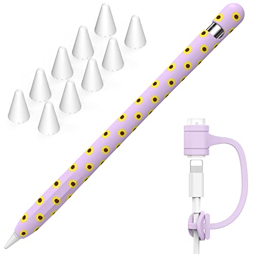 NIUTRENDZ Sonnenblume Hülle für Apple Pencil Schutzhülle Silikon Ipad Pencil Case Apple Pencil Zubehör Apple Pencil Deckel (Sonnenblume+Lavendel, Apple Pencil 1st) von NIUTRENDZ