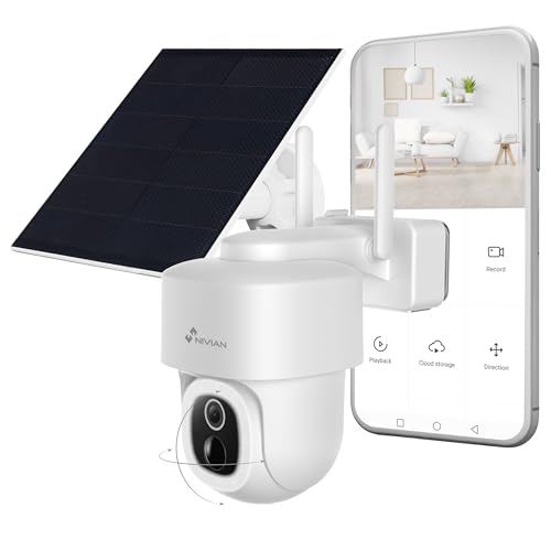 Motorisierte WLAN-Kamera für den Außenbereich mit Akku und Solarpanel, PIR-Erkennung und KI-Filter, bidirektionales Audio, Nachtsicht, Sirene, Sprachsteuerung (Alexa/Google) von NIVIAN
