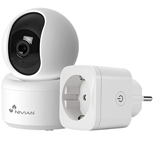 NIVIAN 360 Grad WiFi-Dome-Kamera+Stecker-Aufnahme auf MicroSD (Nicht im Lieferumfang enthalten), 2K-Audio bidirektionale Erkennung und Auto-Tracking-geeignet für den Innenbereich, kompatibel mit von NIVIAN