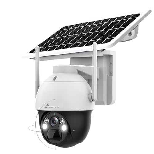 NIVIAN -Überwachungskamera 360 Grad 4G (SIM)+Solarpanel 7 W-Batterie, Lange Lebensdauer, 18000 mAh, 2 K, Bewegungserkennung und menschliche Erkennung, geeignet für den Außenbereich, Nachtsicht, LEDs, von NIVIAN