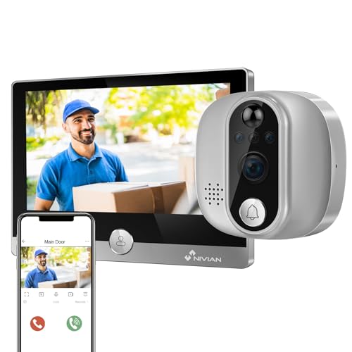 NIVIAN WiFi Digital Peephole – Full-HD-Videokamera mit Akku und Türklingel, Zwei-Wege-Audio, PIR-Erkennung und Nachtsicht | App- und Smartphone-Steuerung von NIVIAN