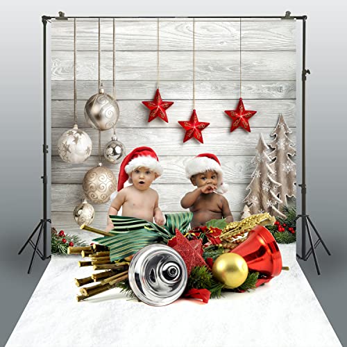 XT-4338 Weihnachtliche Fotografie-Hintergrund, Vinyl, Champagnerkugeln, rote Sterne, für Fotostudio und private Fotos, 150 x 300 cm von NIVIUS PHOTO