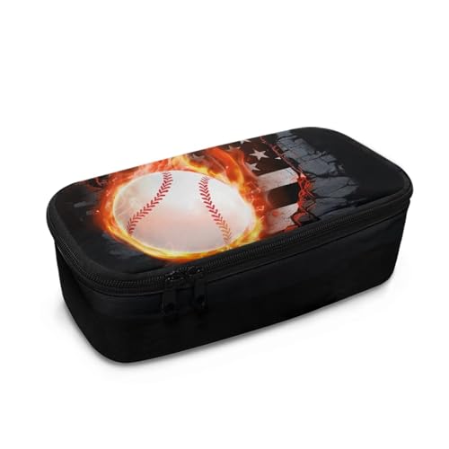 Federmäppchen mit großem Fassungsvermögen und mehreren Fächern, Rugby-Federmäppchen for Schreibwaren, geeignet for Jungen im Alter von 10–12 Jahren(American Flag Baseball) von NIYADO