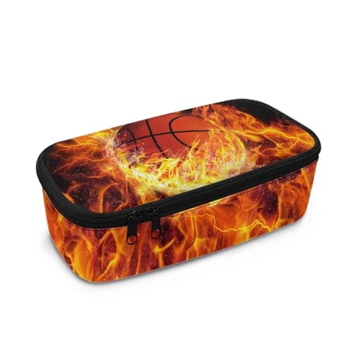 Federmäppchen mit großem Fassungsvermögen und mehreren Fächern, Rugby-Federmäppchen for Schreibwaren, geeignet for Jungen im Alter von 10–12 Jahren(Fire Burning Basketball) von NIYADO