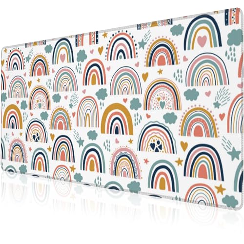 Mauspad, groß, Boho-Regenbogen-Schreibtischunterlage, erweiterte, rutschfeste Gaming-Tastatur-Mauspad, Schreibtischunterlage, dick genähte Kanten, wasserdichtes Mauspad, 80 x 39,9 cm (Scandi, Mauspad, groß, Boho-Regenbogen-Schreibtischunterlage, erweiterte, rutschfeste Gaming-Tastatur-Mauspad, Schreibtischunterlage, dick genähte Kanten, wasserdichtes Mauspad, 80 x 39,9 cm (Scandi, von NIYLYNSYN