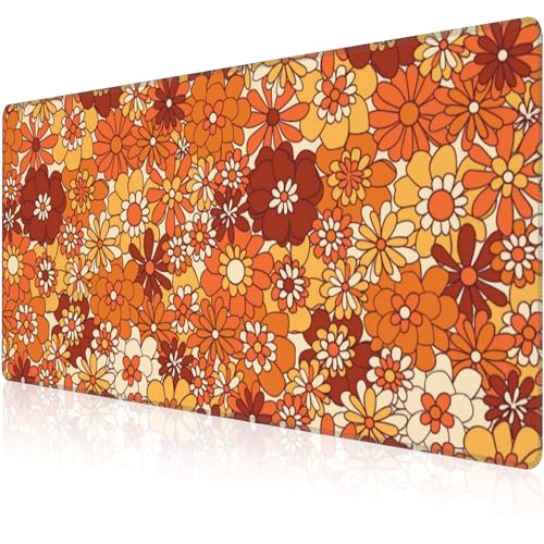 Retro Boho Hippie Blume Schreibtischunterlage, großes Vintage Groovy Floral Gaming Tastatur Mauspad, rutschfeste Gummiunterseite, Schreibtischunterlage, dick genähte Kanten, wasserdichtes Mauspad, Retro Boho Hippie Blume Schreibtischunterlage, großes Vintage Groovy Floral Gaming Tastatur Mauspad, rutschfeste Gummiunterseite, Schreibtischunterlage, dick genähte Kanten, wasserdichtes Mauspad, von NIYLYNSYN