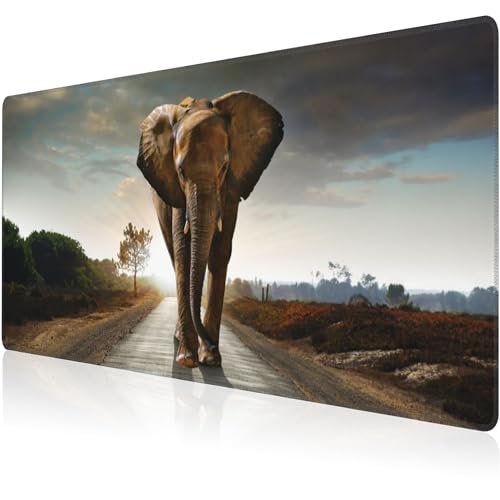 Mauspad, großer Elefant, verlängerte rutschfeste Gaming-Tastatur-Mauspad, Schreibtischunterlage, dick genähte Kanten, wasserdichtes Mauspad, 80 x 40 cm (schöne natürliche Landschaft) von NIYLYNSYN