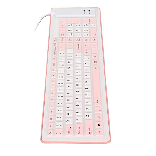 NIZUUONE Silikon Faltbare wasserdichte Tastatur 103 Tasten USB Verkabelt Mute Fadeless Tasten für PC Laptop (Rosa) von NIZUUONE