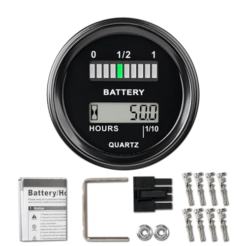 NInE-ROnG DC12~48V Blei-Säure-Batterie-Indikator Messgerät Betriebsstundenzähler Wasserdicht Universal LCD Digital Batterie-Entladewarnung, Verwendung für Golf Cart, Gabelstapler, Star Car, EZGO von NInE-ROnG