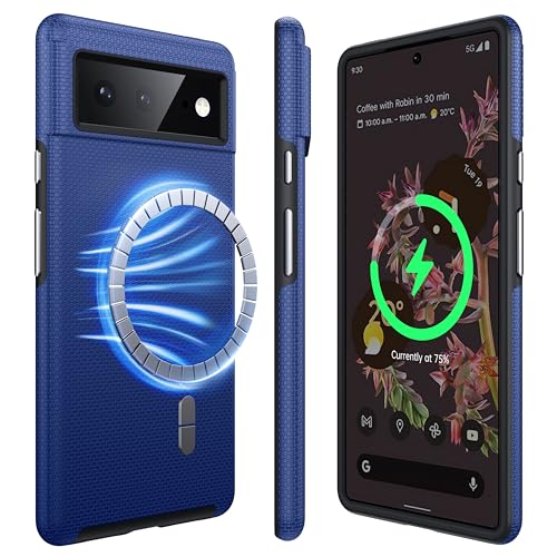 NJROW Starker Magnetisch für Google Pixel 6 Hülle Kompatibel mit MagSafe [2024 Neu] [Dual Layer Schutzhülle] [Militärisch Stoßfest] Robuste Handyhülle für Google Pixel 6 Case Dünn, Blau von NJROW