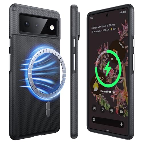 NJROW Starker Magnetisch für Google Pixel 6 Hülle Kompatibel mit MagSafe [2024 Neu] [Dual Layer Schutzhülle] [Militärisch Stoßfest] Robuste Handyhülle für Google Pixel 6 Case Dünn, Schwarz von NJROW