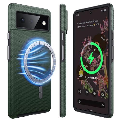 NJROW Starker Magnetisch für Google Pixel 6 Hülle Kompatibel mit MagSafe [2024 Neu] [Dual Layer Schutzhülle] [Militärisch Stoßfest] Robuste Handyhülle für Google Pixel 6 Case Dünn, Waldgrün von NJROW