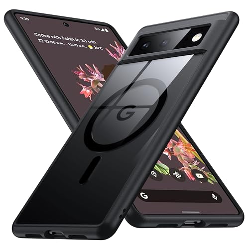 NJROW Starker Magnetisch für Google Pixel 6 Hülle mit MagSafe [2024 Neu] [Nr. 1 Anti-Gelb] [Militär Schutz] Durchsichtig Hardcase rutschfest Silikon Handyhülle für Google Pixel 6 Case, Klar Schwarz von NJROW