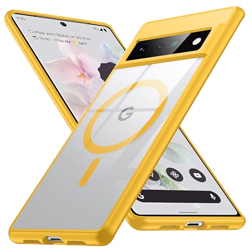 NJROW Starker Magnetisch für Google Pixel 6 Pro Hülle mit MagSafe [2024 Neu][Nr. 1 Anti-Gelb][Militär Schutz] Durchsichtig Hardcase Rutschfest Silikon Handyhülle für Google Pixel 6 Pro Case, Klar Gelb von NJROW