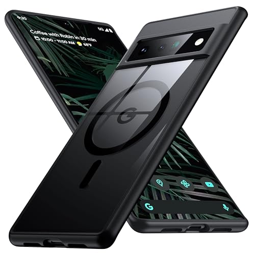 NJROW Starker Magnetisch für Google Pixel 6 Pro Hülle mit MagSafe[2024 Neu][Nr. 1 Anti-Gelb][Militär Schutz]Durchsichtig Hardcase Rutschfest Silikon Handyhülle für Google Pixel 6 Pro Case,Klar Schwarz von NJROW