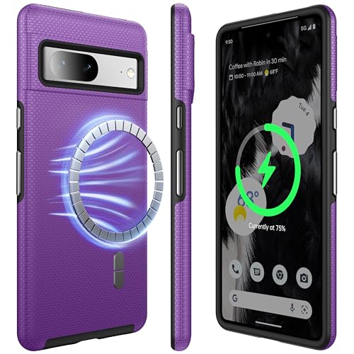 NJROW Starker Magnetisch für Google Pixel 7 Hülle Kompatibel mit MagSafe [2024 Neu] [Dual Layer Schutzhülle] [Militärisch Stoßfest] Robuste Handyhülle für Google Pixel 7 Case Dünn, Violett von NJROW