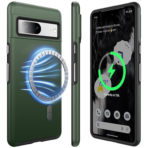 NJROW Starker Magnetisch für Google Pixel 7 Hülle Kompatibel mit MagSafe [2024 Neu] [Dual Layer Schutzhülle] [Militärisch Stoßfest] Robuste Handyhülle für Google Pixel 7 Case Dünn, Waldgrün von NJROW