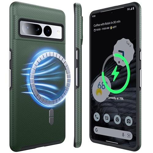 NJROW Starker Magnetisch für Google Pixel 7 Pro Hülle Kompatibel mit MagSafe [2024 Neu] [Dual Layer Schutzhülle] [Militärisch Stoßfest] Robuste Handyhülle für Google Pixel 7 Pro Case Dünn, Waldgrün von NJROW
