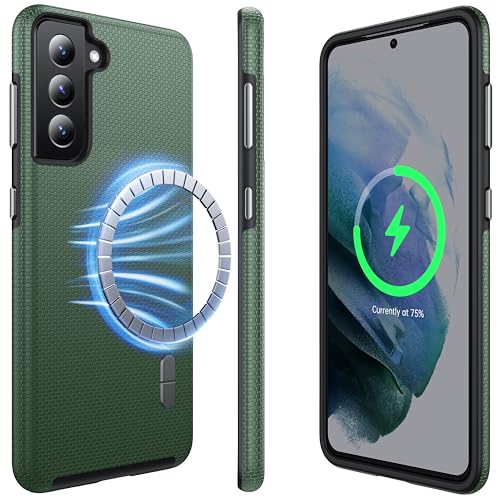 NJROW Starker Magnetisch für Samsung Galaxy S21 Plus Kompatibel mit MagSafe [2024 Neu] [Dual Layer Schutzhülle] [Militärisch Stoßfest] Robuste Handyhülle für Samsung Galaxy S21+ Case Dünn, Waldgrün von NJROW