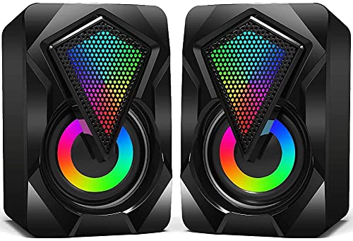 NJSJ 2.0 PC Lautsprecher Set, 6 Watt, 3,5 mm AUX Klinke, Boxen mit USB-Stromversorgung, RGB LED Licht Speaker Set, Gaming Lautsprecher für Laptop, Computer,Monitor,Music Player PS5 von NJSJ