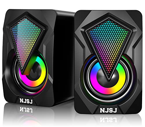 NJSJ Computer-Lautsprecher, 2.0 USB-betriebener Gaming-Lautsprecher mit RGB-LED-Licht, 3,5 mm AUX-Eingang, Stereo-Mini-Multimedia-Lautsprecher für PC, Smartphone, Monitor von NJSJ