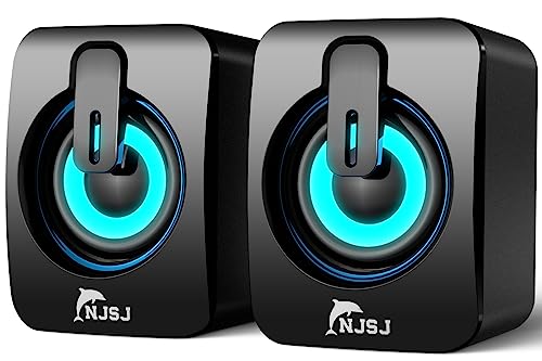 NJSJ Computer Lautsprecher USB betrieben Mini Laptop Lautsprecher Wired 3,5 mm AUX Lautstärkeregler LED Licht Gaming Lautsprecher für PC,Tablets,Handy,MP4 Player Smartphone von NJSJ