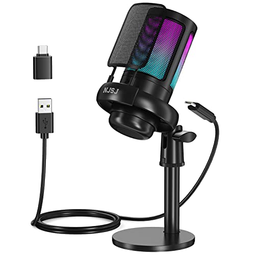 NJSJ Mikrofone PC, Gaming Microphone for PS4 PS5, RGB USB C Podcast Mikrofone with Mute Button, Tripod, Pop Filter, Shock Mount für Streaming, Gaming Setup von NJSJ