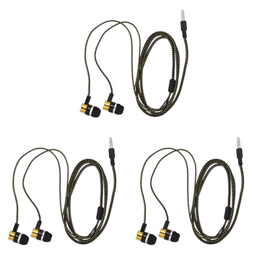 NJTHNTJR 3Stück 1.1M Reflektierende Fasergewebe-Linie Geräuschisolierende Stereo-in-Ear-Ohrhörer Kopfhörer mit 3,5-mm-Klinkenbuchse Standard Golden von NJTHNTJR