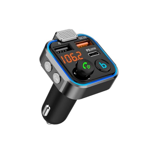 NK Bluetooth FM Transmitter - 3 Ports Aufladen: x2 USB QC3.0 + x1 PD 3.0 Typ C 20W, Freisprechfunktion, Geräuschunterdrückung, Schnelles Aufladen, Taste B: Hi-Fi Deep Bass (Freisprecheinrichtung) von NK